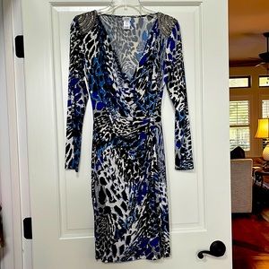 Cache Blue/Black/Silver Cheetah Print Holiday Dress - Size M